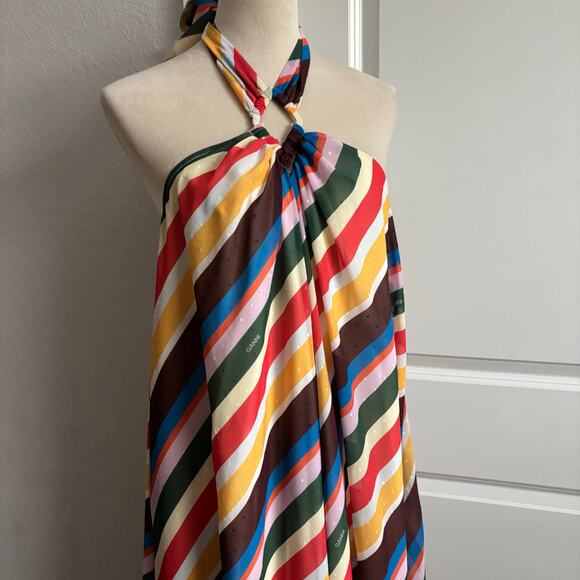 Ganni Rainbow Stripe Light Chiffon Halter Coverup Maxi Dress Georgette 6 - Picture 4 of 13